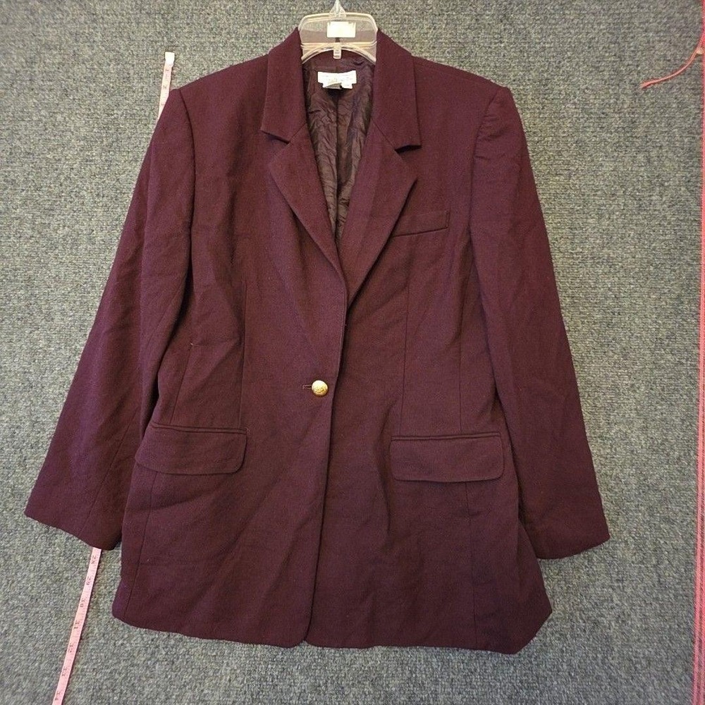 Talbots Blazer Womens 14 Red 100% Wool One Button Lined Long Jacket Classic